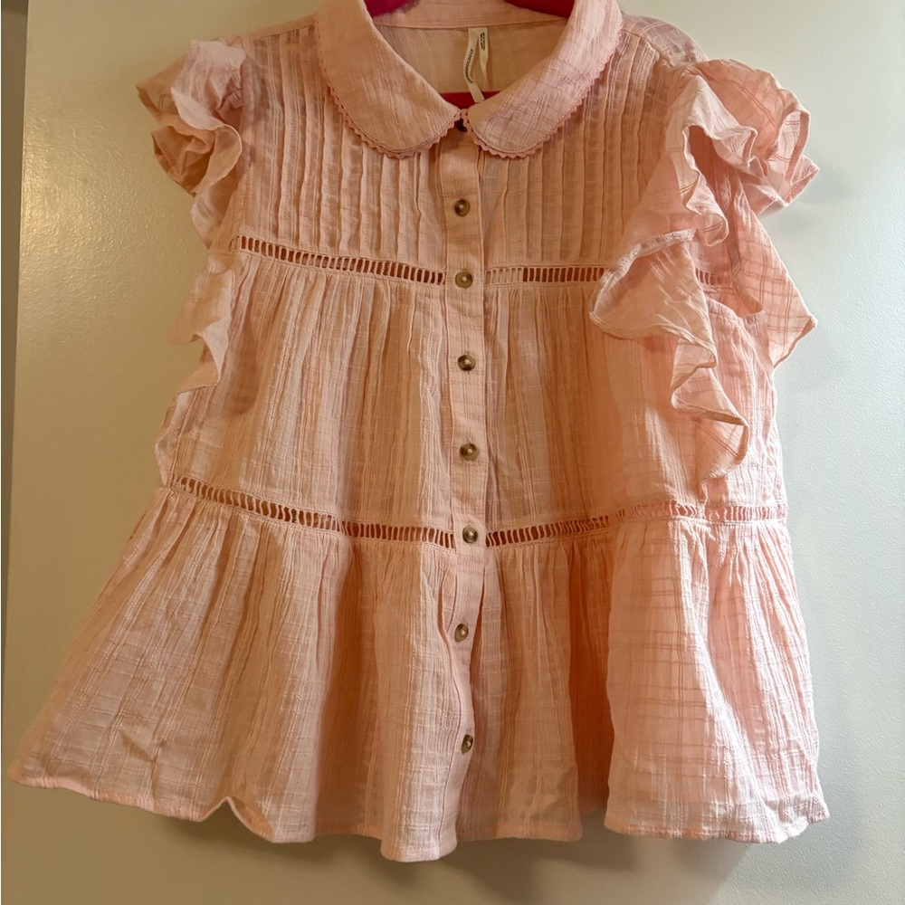 Anthropologie Light Pink Ruffled Blouse